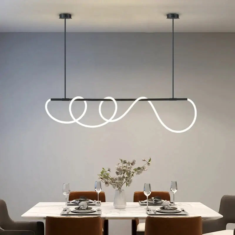 Modern black pendant light with sleek curved white led strip design for decorbites circle note linear bedroom pendant lamp