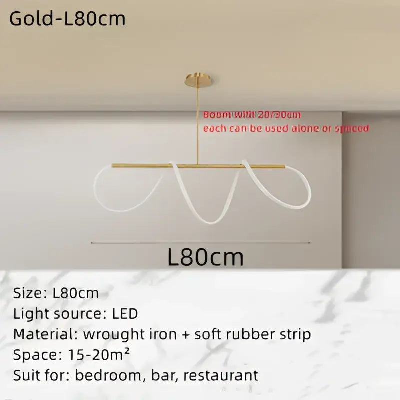 Modern gold circle note linear pendant lamp with sleek curved design white rubber strips and led lighting decorbites circle note