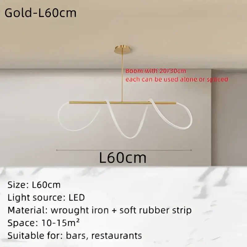 Modern gold circle note linear light bedroom pendant lamp with sleek curved design and white rubber strips on wrought iron
