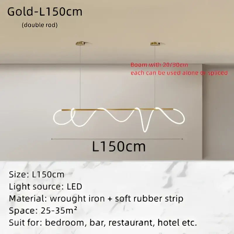 Modern gold circle note linear bedroom pendant lamp with wavy wrought iron and soft rubber strip decorbites circle note design