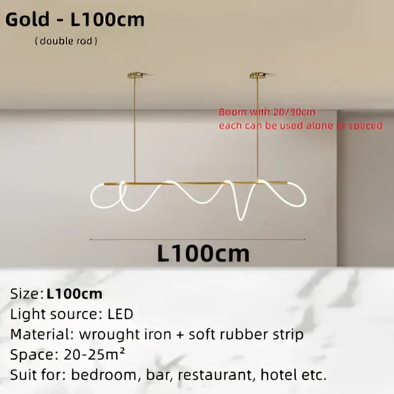 Modern gold circle note linear light bedroom pendant lamp with wavy double-rod decorbites circle note design in wrought iron and rubber strip