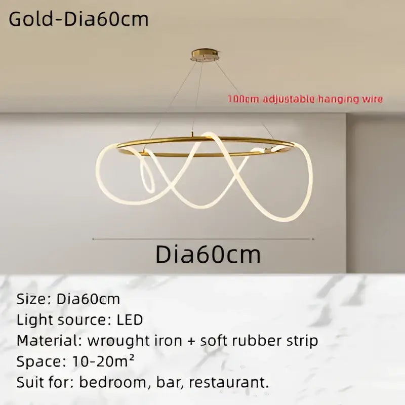 Modern gold circle note linear light bedroom pendant lamp with gold-colored led chandelier and adjustable hanging wire