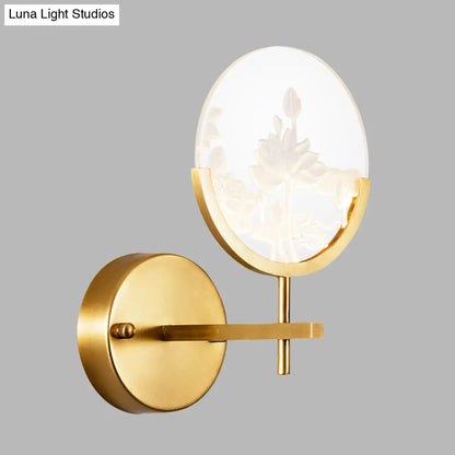 DecorBites™ DecorBites™ Modern Gold Circle Panel LED Wall Sconce with Lotus Pattern in White/Warm Light
