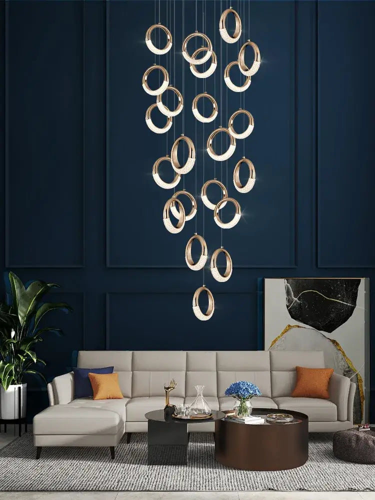 Modern gold circle ring led chandelier with illuminated cascading rings for living room decorbites circle ring pendant