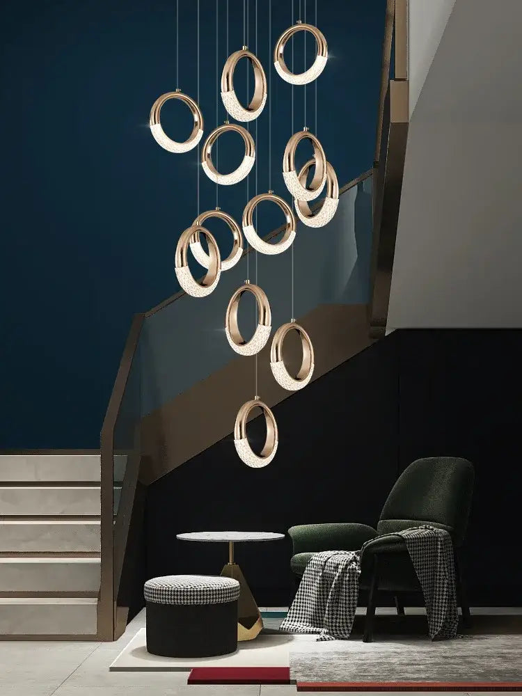Modern gold circle ring led chandelier with crystal accents in a cascading design for elegant living room decorbites circle ring