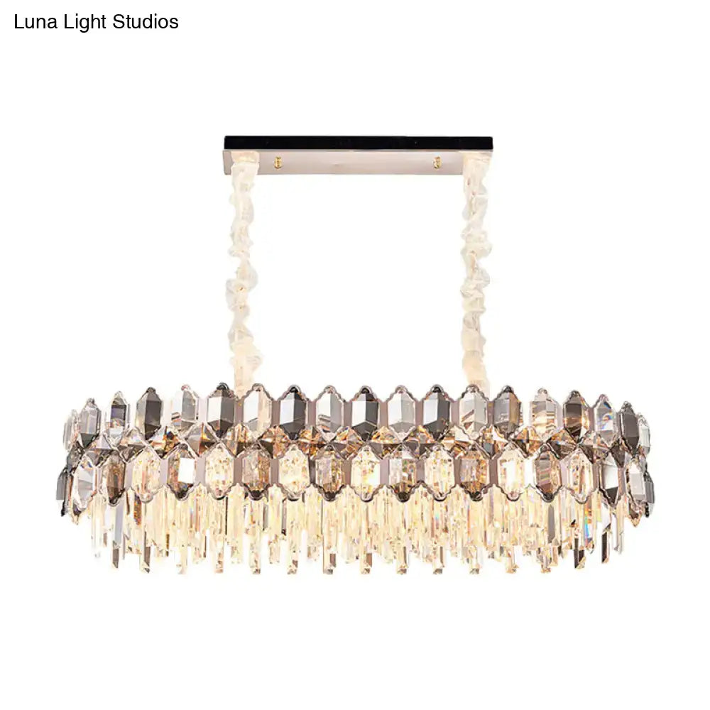 Decorbites modern gold circle suspension pendant light with chrome finish and clear amber crystal prisms