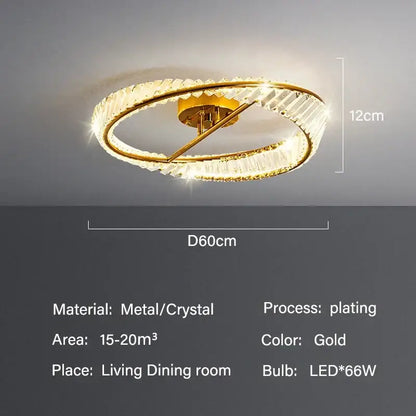 Modern gold plated double ring ceiling light with crystal accents and led bulbs for dining room decorbites crystal led ceiling