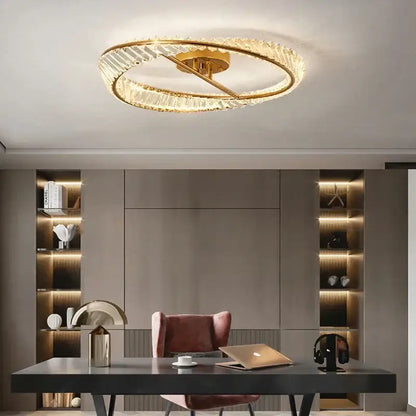 Modern gold circular crystal led ceiling light with crystal accents for dining room decorbites crystal led decor