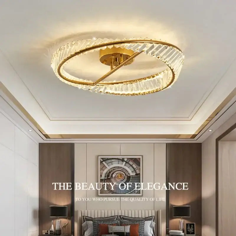Modern gold circular crystal led ceiling light with crystal accents for dining room decorbites crystal led ceiling use