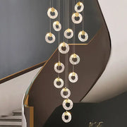 Modern gold circular crystal led chandelier with clear crystal-like rings and gold accents for living room decorbites circular crystal