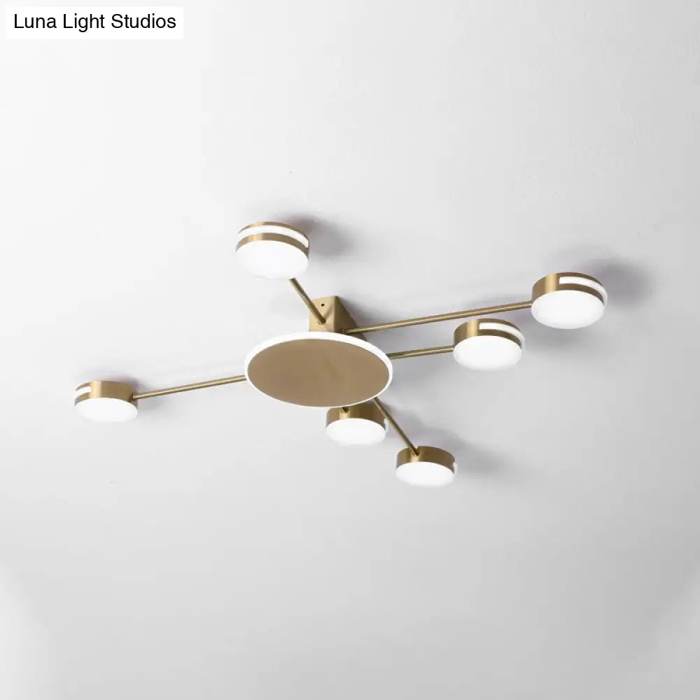 DecorBites™ DecorBites™ Modern Gold Circular Flush LED Semi Flush Lamp with Acrylic Shade in White/Warm/Natural Light - 6 Heads