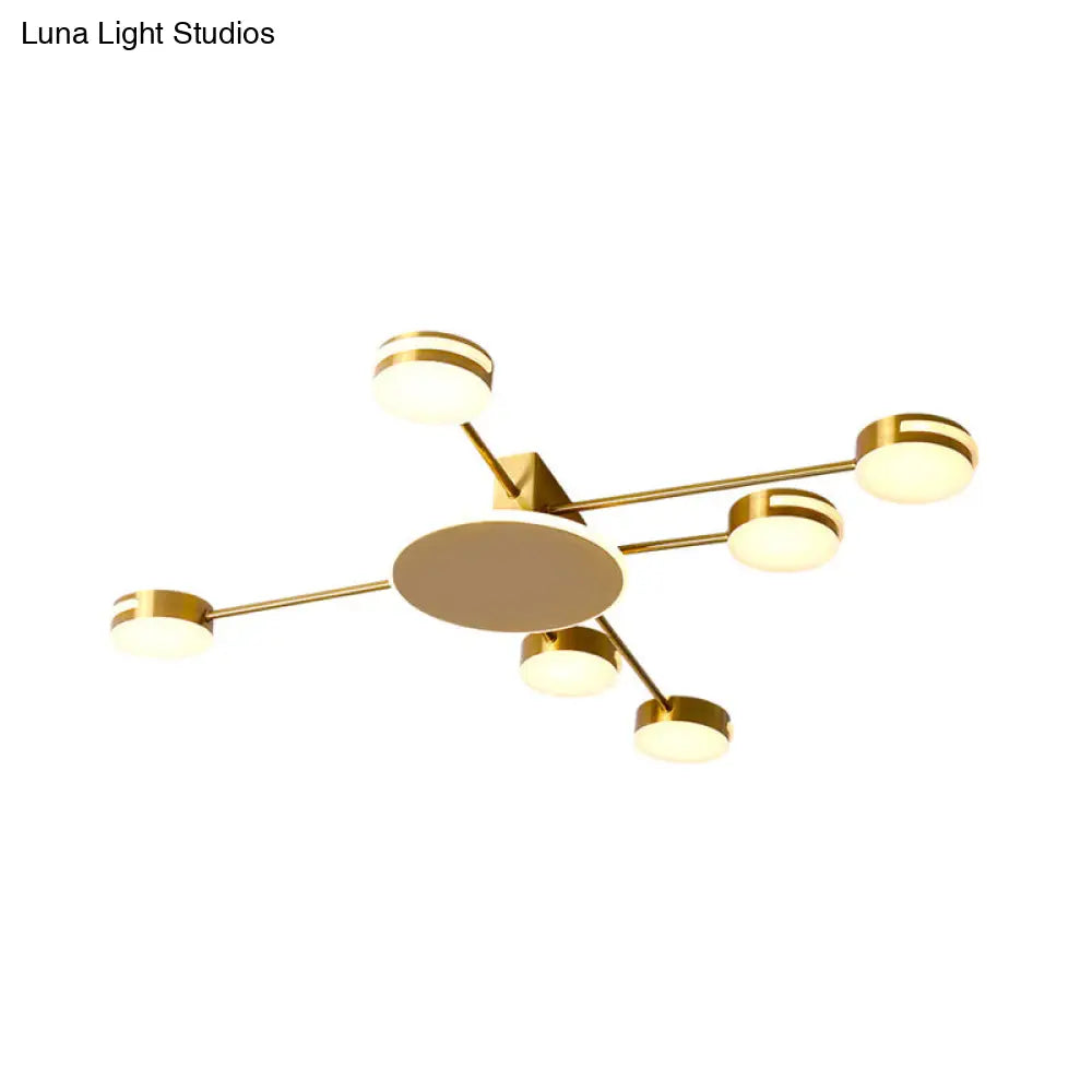 DecorBites™ DecorBites™ Modern Gold Circular Flush LED Semi Flush Lamp with Acrylic Shade in White/Warm/Natural Light - 6 Heads