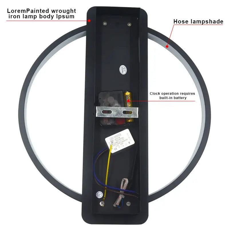 Black painted wrought iron wall lamp body with circular hose lampshade for modern gold led wall lamp wall clock bedroom backlight