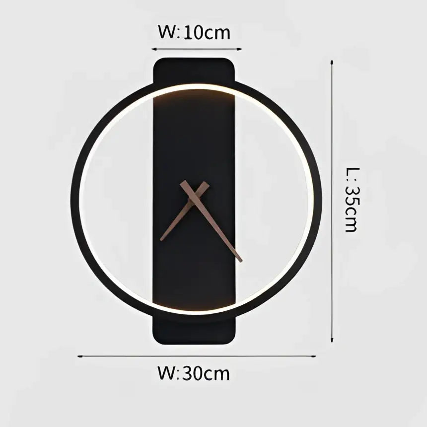Modern gold circular led wall lamp wall clock with black and white minimalist design and copper hands illumination