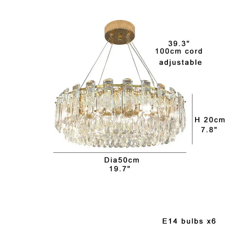 Modern gold clear crystal oval chandelier with cascading prisms and six e14 bulbs for dining room decorbites clear crystal