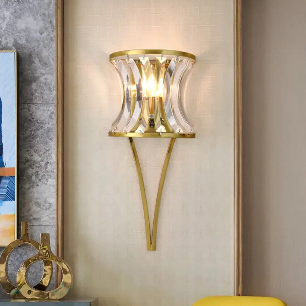 Modern gold clear crystal wall sconce with curved metal arms suitable for living room 110v-120v lighting