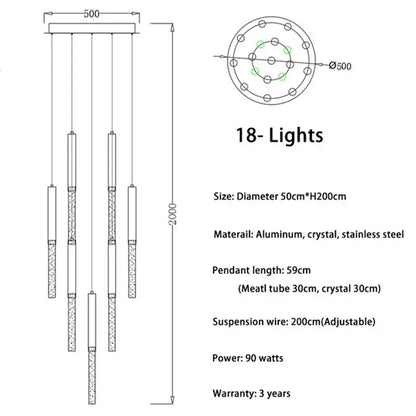 A modern gold and clear decorbites crystal led chandelier with 18 lights circular aluminum frame and stainless steel components