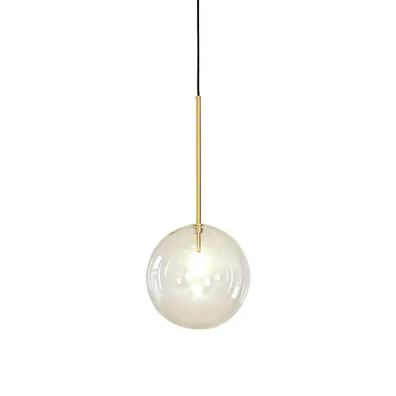 Modern gold clear glass globe pendant light with frosted glass globe and slender gold rod for dining room decorbites pendant light