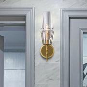 Modern gold clear glass wall lamp with geometric cage design suitable for 110v-120v 220v-240v bedrooms