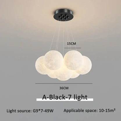 Modern gold cloud bubble ball led pendant lights with seven moon-like white bulbs suspended from black base for dining room decorbites bubble ball