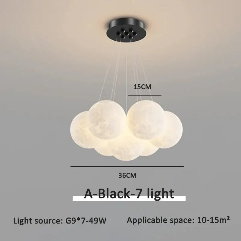 Modern gold cloud bubble ball led pendant lights with seven moon-like white bulbs suspended from black base for dining room decorbites bubble ball