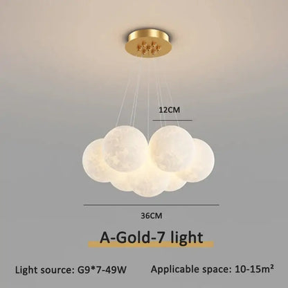 Modern gold cloud bubble ball led pendant lights featuring seven frosted moon-like spheres for dining room decorbites bubble ball