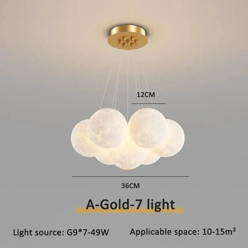 Modern gold cloud bubble ball led pendant lights featuring seven frosted moon-like spheres for dining room decorbites bubble ball