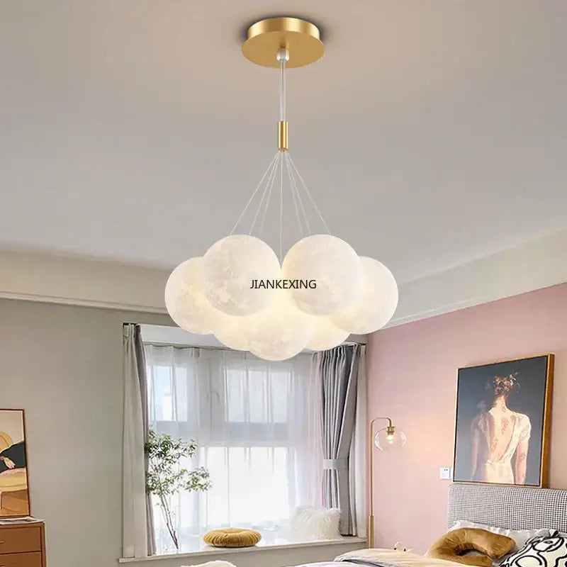Modern gold cloud bubble ball led pendant lights with white translucent spheres and gold ceiling mount for dining room decorbites bubble ball