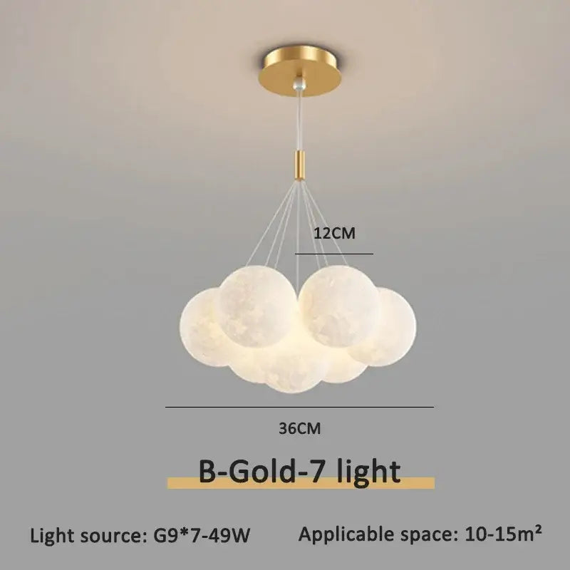Modern gold cloud bubble ball led pendant lights with seven frosted orbs and gold ceiling mount for dining room decorbites