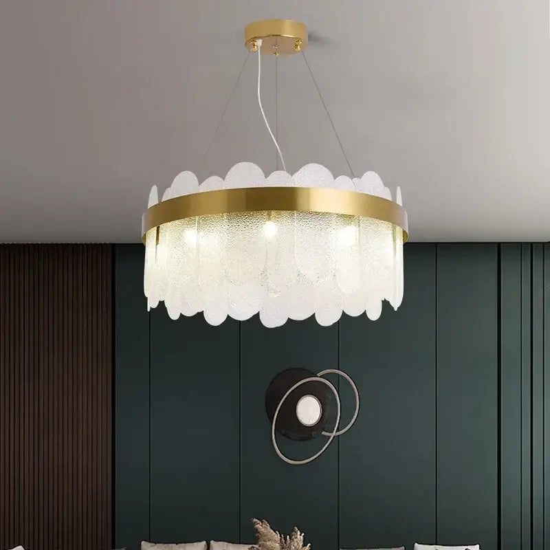 Modern gold cloud crystal led chandelier with a frosted glass leaf design for living room decorbites crystal led decor