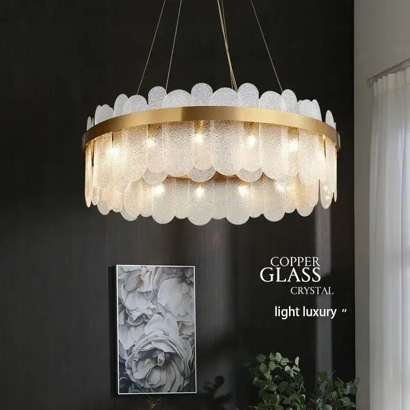 Modern gold cloud crystal led chandelier with layered frosted glass discs for living room decorbites crystal led lighting
