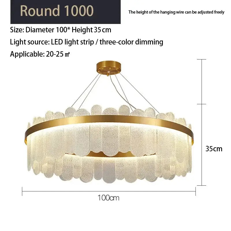 Modern gold cloud crystal led chandelier with layered frosted glass discs and three-color dimming for living room decorbites crystal led