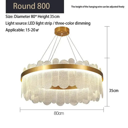 Modern gold cloud crystal led chandelier with frosted glass scallop shades and three-color dimming for living room decorbites crystal led lighting