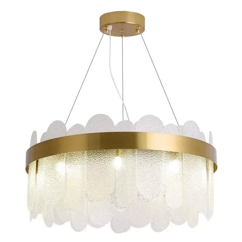 Modern gold cloud crystal led chandelier with frosted glass leaf shades for living room decorbites crystal led lighting