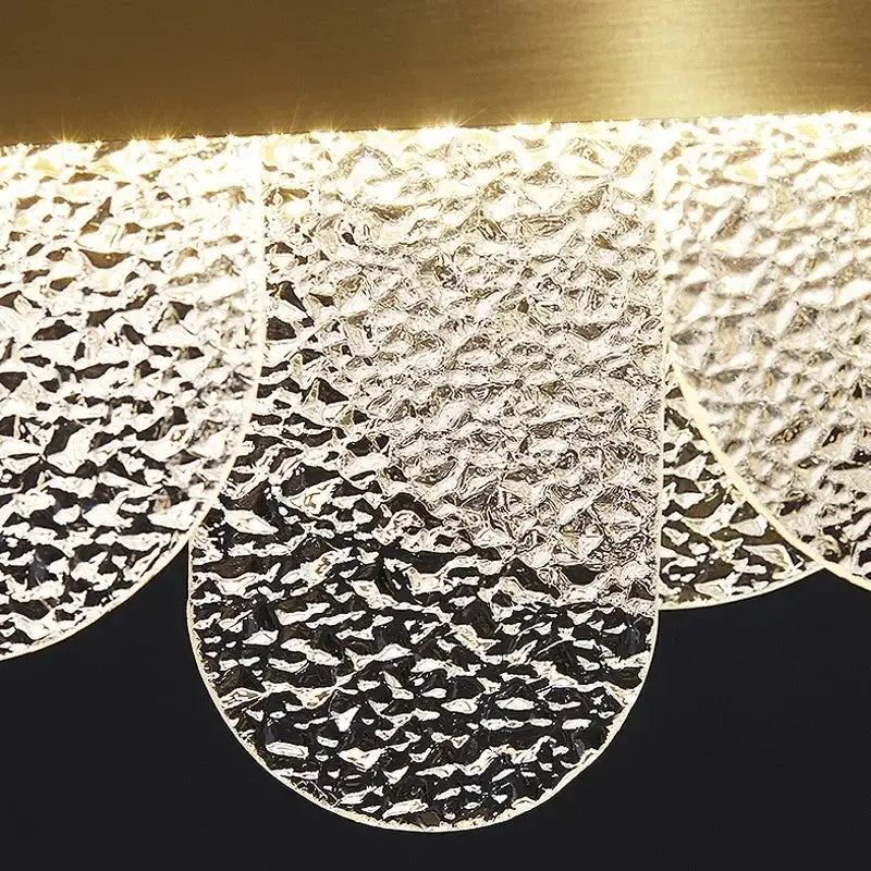 Modern gold cloud crystal led chandelier with textured glass panels and hammered finish for living room decorbites crystal led lighting