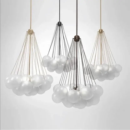 Modern gold cloud glass ball led chandelier with frosted glass spheres and brass black metal frame for dining room decorbites glass ball