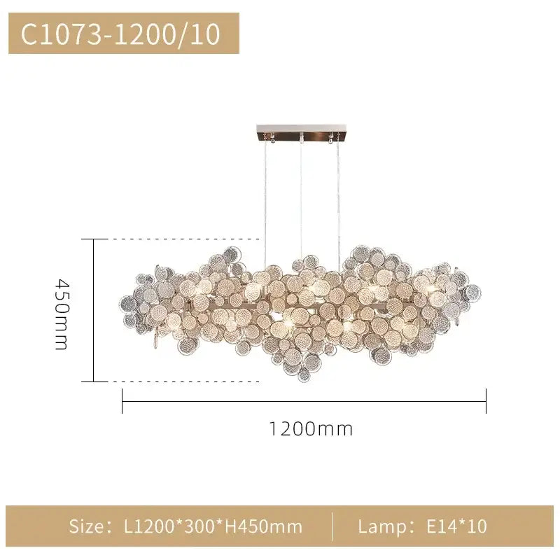 Modern gold cloud led ceiling chandelier with elongated hammered metallic discs in silver and gold for living room
