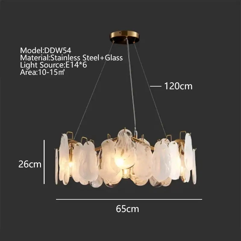 Modern gold cloudy glass chandeliers with translucent white leaf-shaped shades and brass stainless steel frame for living room decorbites cloudy glass lighting