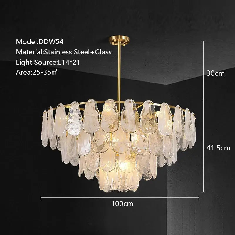 Elegant gold-toned decorbites cloudy glass chandelier with cascading translucent shells for modern living room lighting
