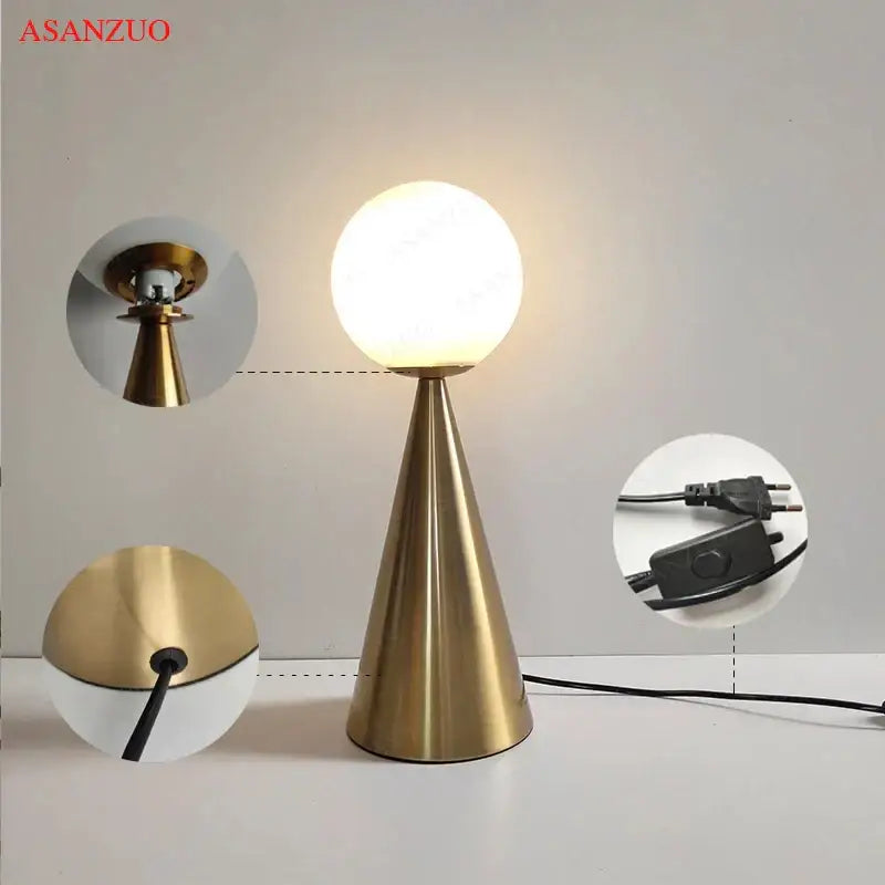 Modern gold cone glass table lamp with brass base and frosted globe top ideal for bedroom decorbites cone glass lighting