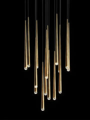 Modern gold conical led nordic chandelier with slender tapered shades and clear crystal accents for dining room decorbites conical led