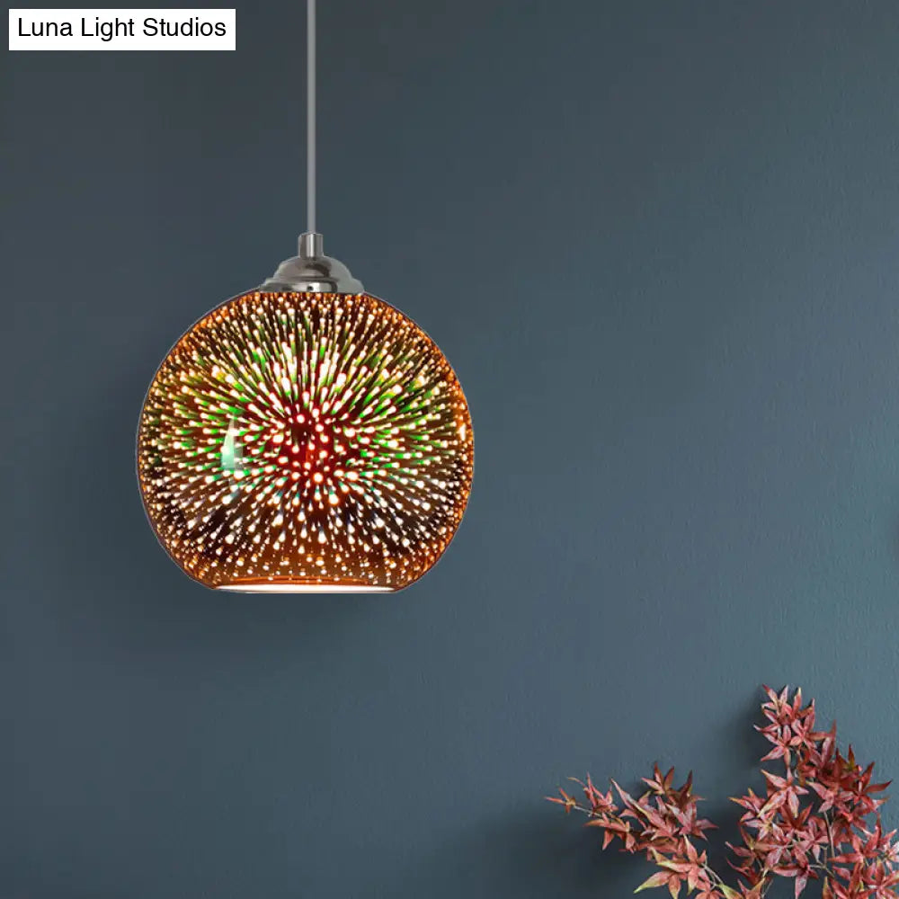 Lámpara colgante moderna con globo de cristal 3D dorado/cobre - 1 cabezal - Lámpara de comedor - 8"/10" de ancho