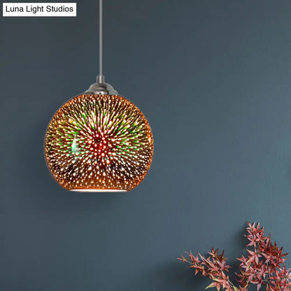 Lámpara colgante moderna con globo de cristal 3D dorado/cobre - 1 cabezal - Lámpara de comedor - 8"/10" de ancho