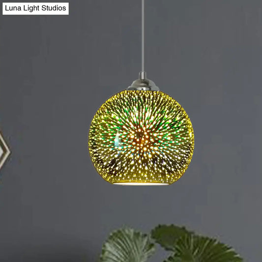 Lámpara colgante moderna con globo de cristal 3D dorado/cobre - 1 cabezal - Lámpara de comedor - 8"/10" de ancho