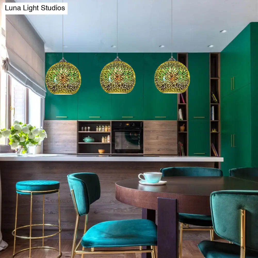 Lámpara colgante moderna con globo de cristal 3D dorado/cobre - 1 cabezal - Lámpara de comedor - 8"/10" de ancho