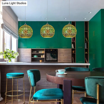 Lámpara colgante moderna con globo de cristal 3D dorado/cobre - 1 cabezal - Lámpara de comedor - 8"/10" de ancho