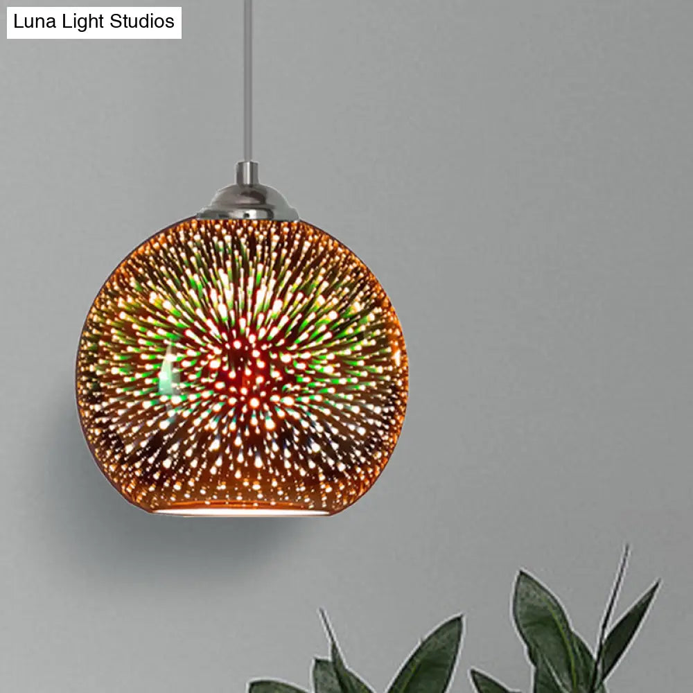 Lámpara colgante moderna con globo de cristal 3D dorado/cobre - 1 cabezal - Lámpara de comedor - 8"/10" de ancho