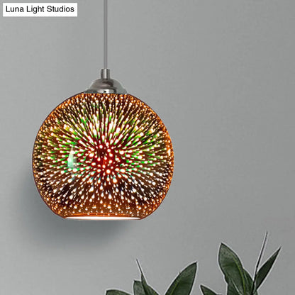 Lámpara colgante moderna con globo de cristal 3D dorado/cobre - 1 cabezal - Lámpara de comedor - 8"/10" de ancho