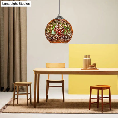 Lámpara colgante moderna con globo de cristal 3D dorado/cobre - 1 cabezal - Lámpara de comedor - 8"/10" de ancho