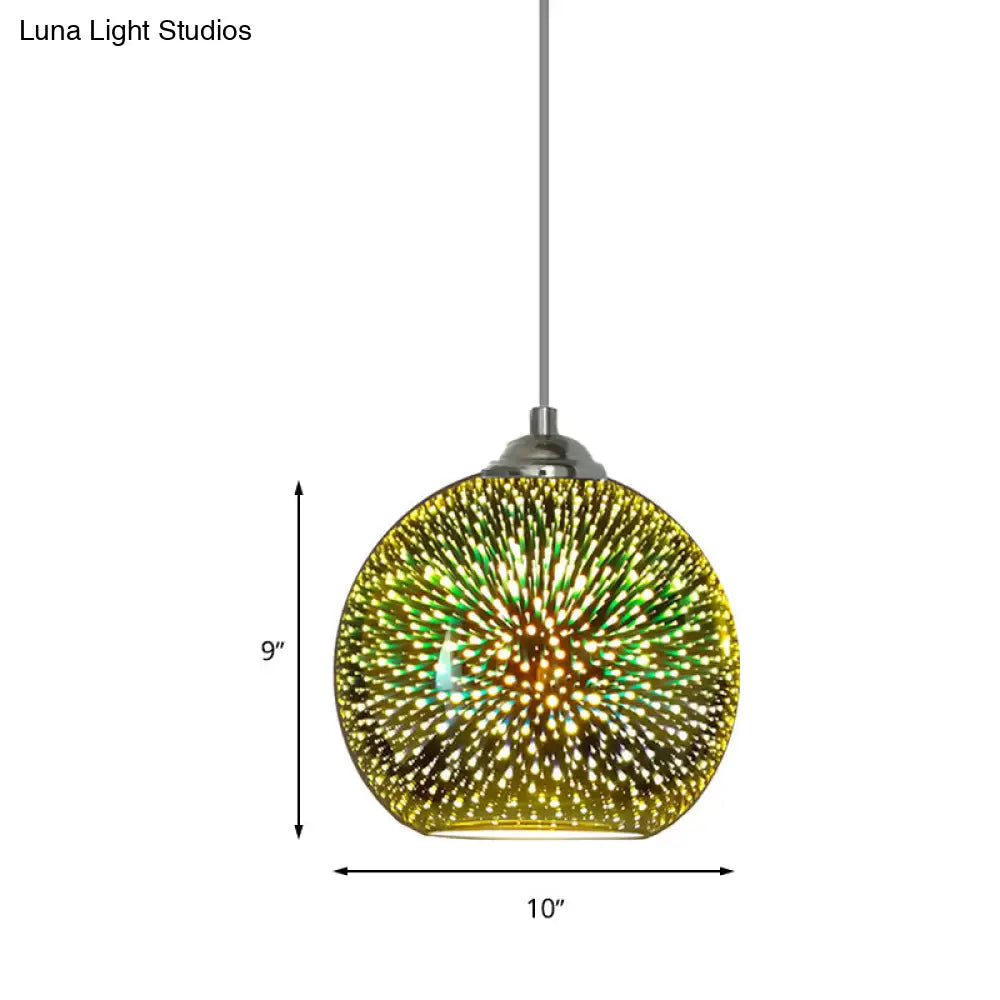Lámpara colgante moderna con globo de cristal 3D dorado/cobre - 1 cabezal - Lámpara de comedor - 8"/10" de ancho
